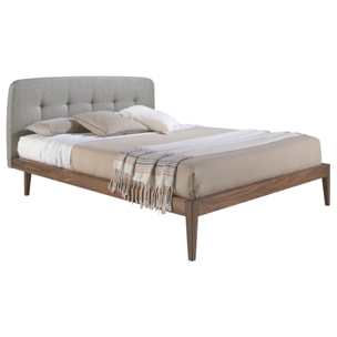 Cama Angel Cerdá capitoné de matrimonio con un cabecero en tela en gris y de madera chapada en nogal natural 172x217x98cm