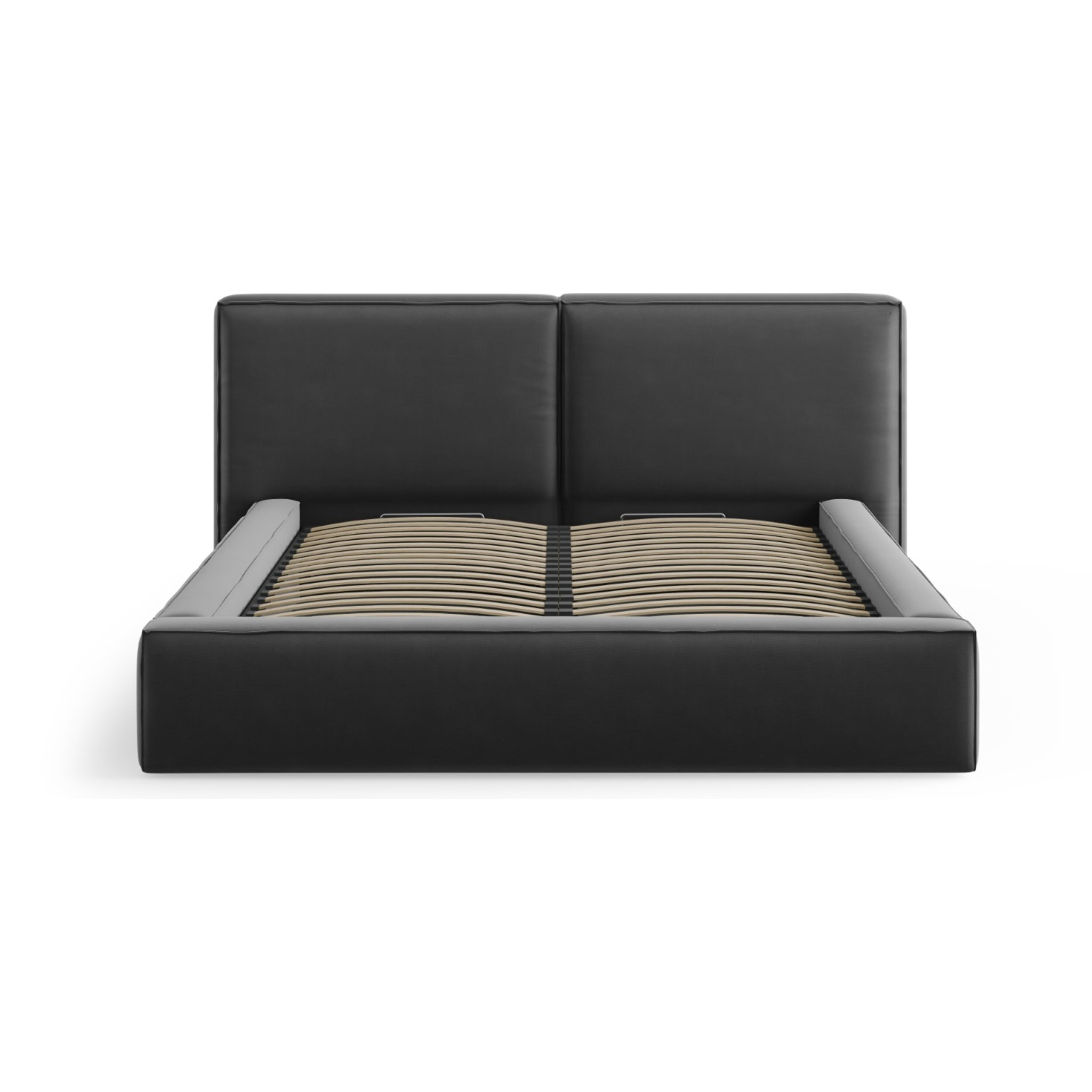 Lit coffre avec tête de lit double "Arendal" 160x200cm en velours gris