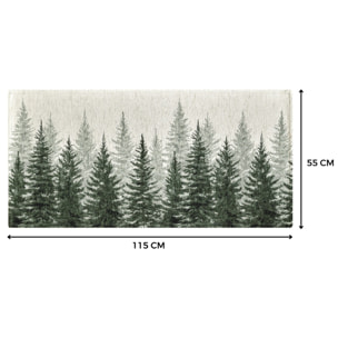 Tappeto Jacquard Ideale Cucina Ingresso Made In Italy Antiscivolo, Lavabile, Morbido Disegno Abeti Verde By Suardi