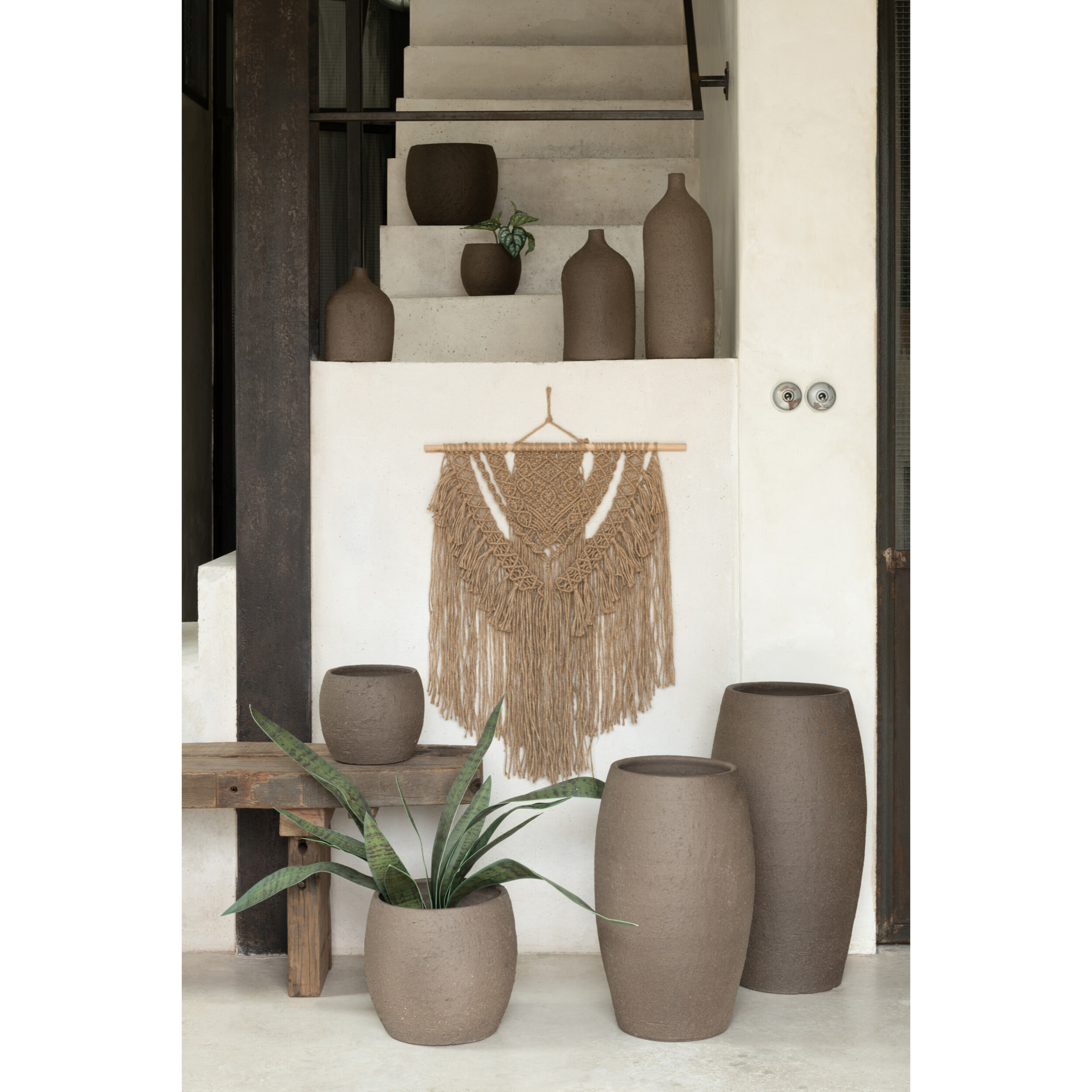 J-Line cache-pot Enya - céramique - marron - medium - Ø 24 cm