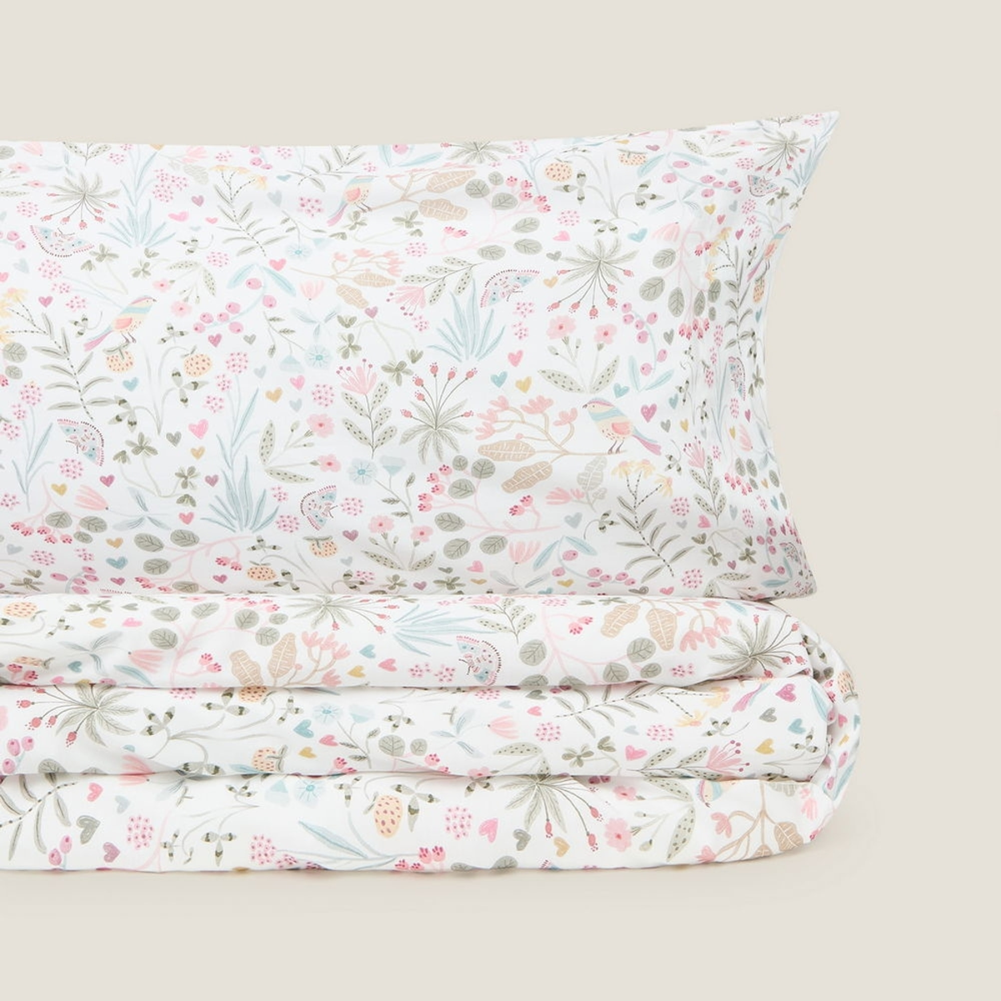 Funda nórdica algodón flores y mariposas Sibel color blanco 100% Algodón percal