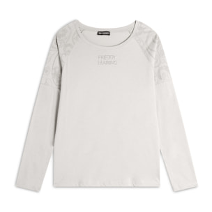 T-shirt donna manica lunga con inserti paisley