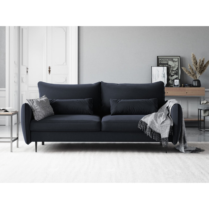 Canapé convertible avec coffre de rangement "Vermont" 3 places en velours bleu foncé