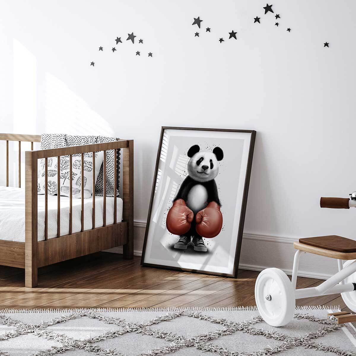 Affiche enfant panda boxer  Affiche sous cadre noir