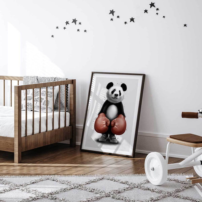 Affiche enfant panda boxer  Affiche sous cadre noir