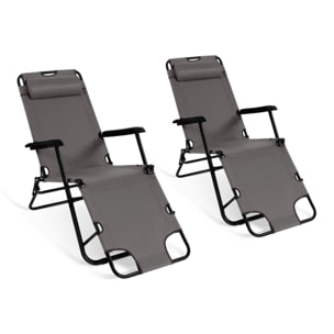 Fauteuils de jardin Relax double position gris - lot de 2