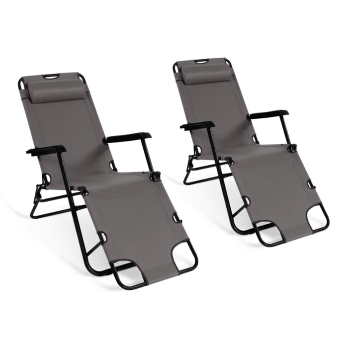 Fauteuils de jardin Relax double position gris - lot de 2