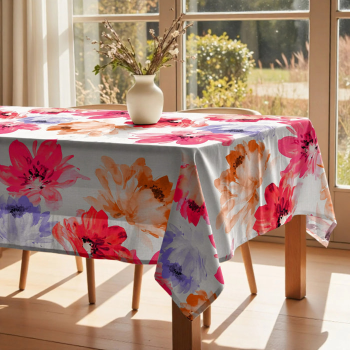 Nappe anti-taches 100 % coton Big Flowers 7 Fucsia 160
