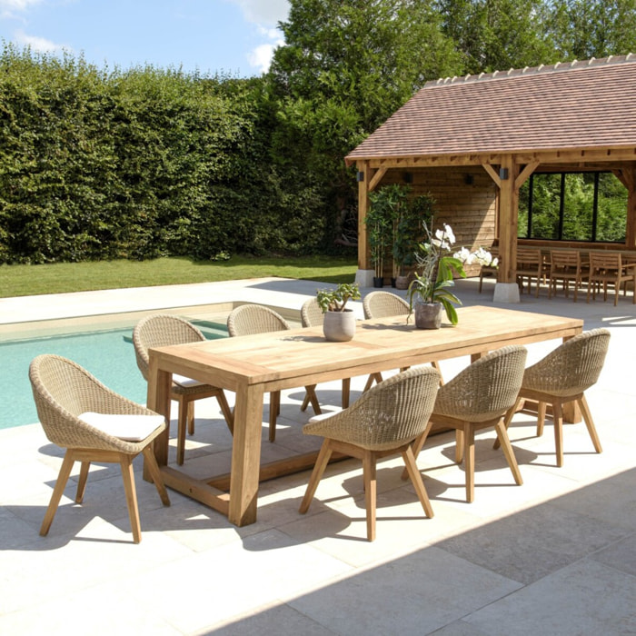 KALLY - Ensemble de jardin en bois teck recyclé rotin synth. 8/10 pers