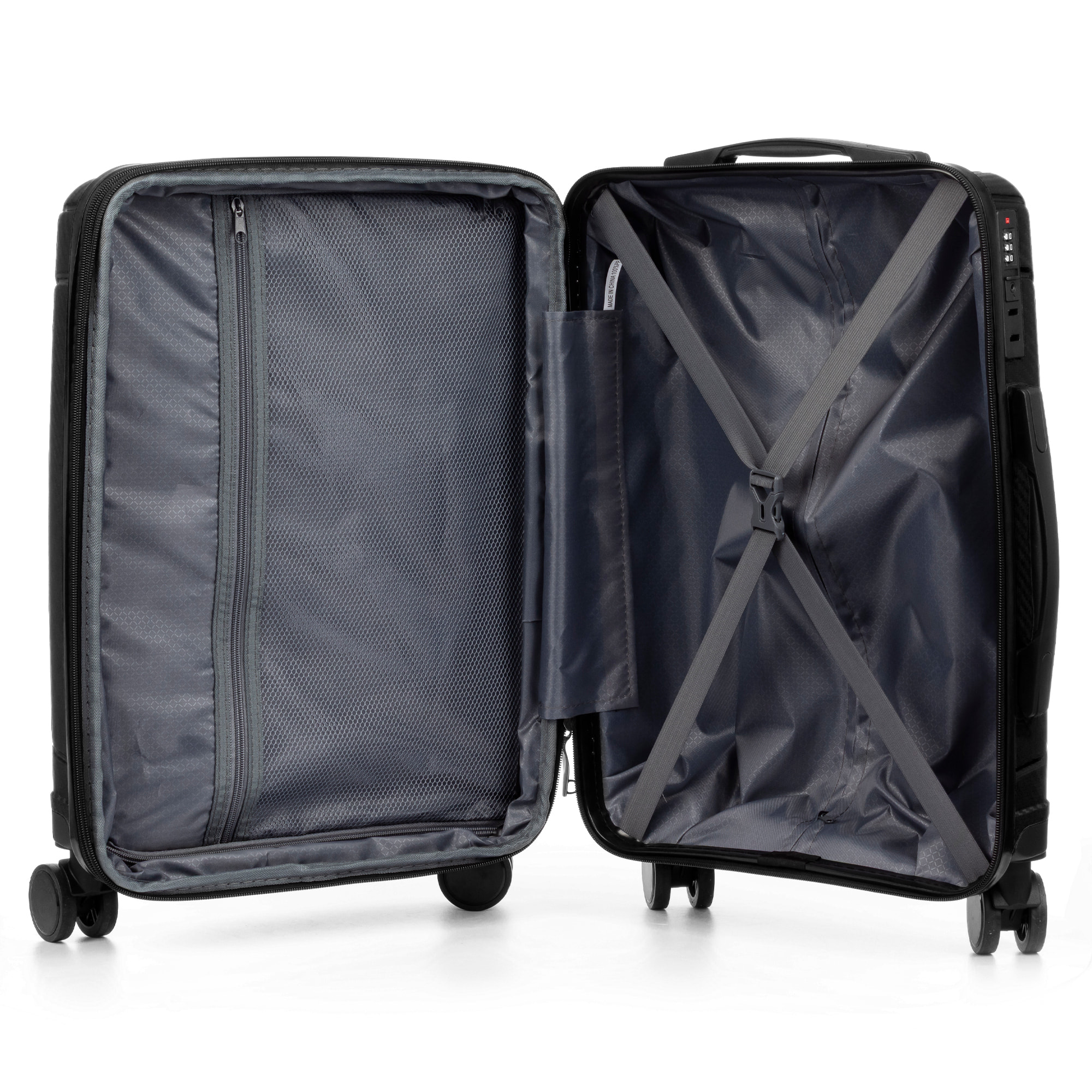 Set di 3 valigie trolley espandibili in PP resistente alla rottura. Serratura TSA numerica, 4 ruote doppie girevoli a 360°.