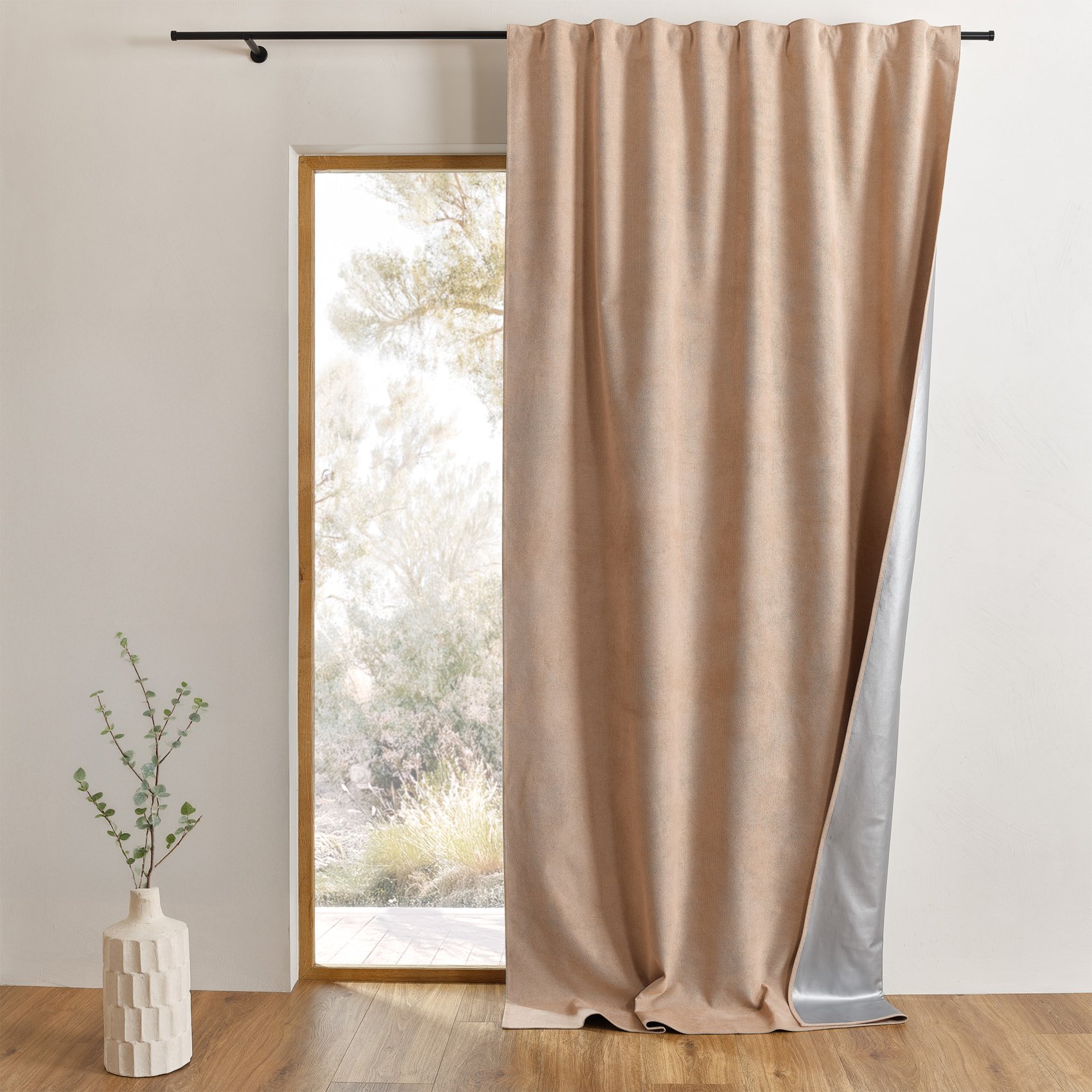 Rideau thermique accroche 3 en 1 occultant et réflecteur de chaleur - Beige