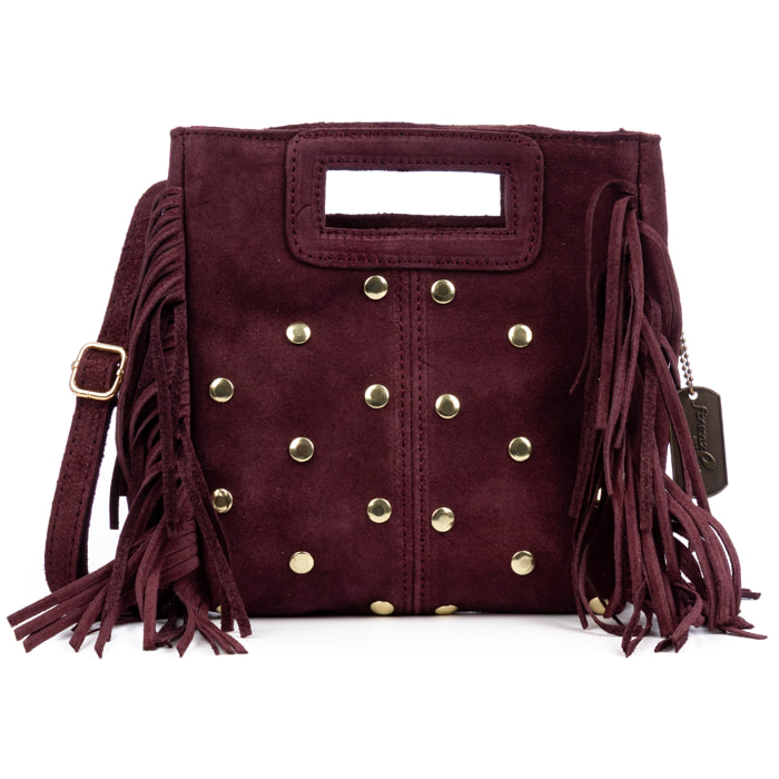 Barbata borsa a tracolla donna. Pelle scamosciata autentica con borchie decorative.