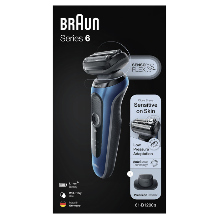 Braun - Rasoir Électrique Series 6 61-B1200s - Avec Tondeuse De Précision - Bleu