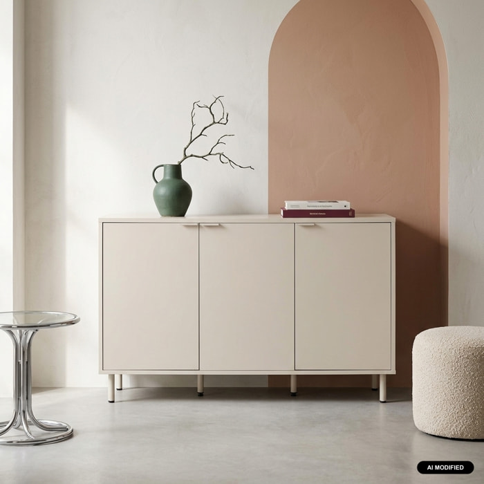 Buffet décor bois et métal 3 portes 120cm ELLIE