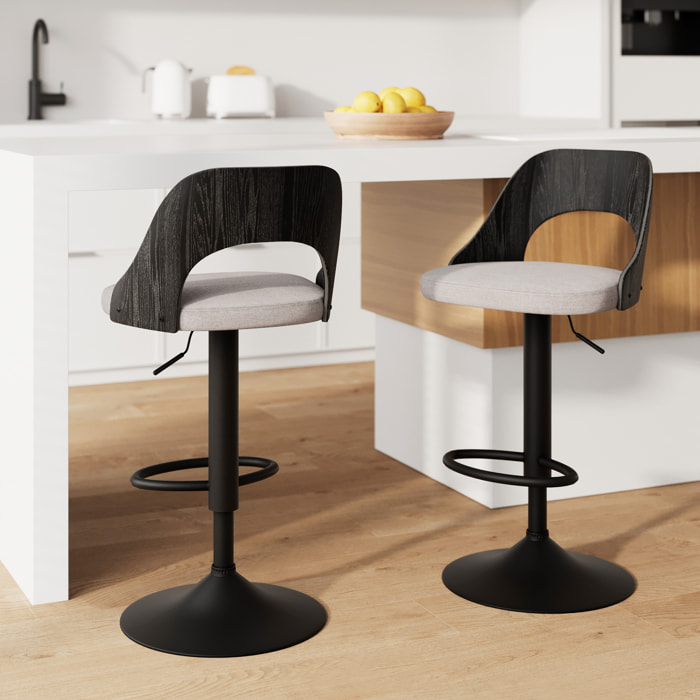 Lot de 2 chaises de bar réglables (63-85 cm) en tissu gris clair chiné - Emily