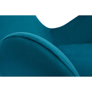 Fauteuil pivotant design en tissu velours bleu canard et métal noir ANDY