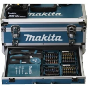 Perceuse visseuse 18V Ø13 mm - MAKITA - Avec 2 batteries LXT® 18V 5Ah + chargeur rapide + Coffret alu avec tiroir 96 accessoires - DDF484RTX6