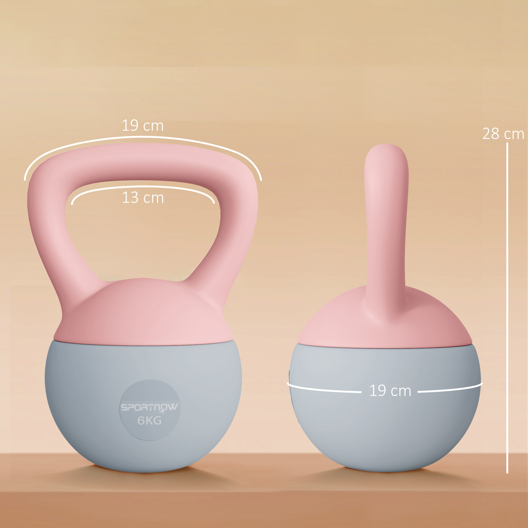 Pesa Rusa 6 kg, Soft Kettlebell Relleno de Arena Metálica y Mango Antideslizante, para Entrenamiento Culturismo en Casa, Gimnasio, Rosa Palo y Gris
