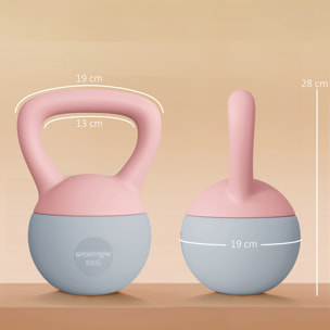 Pesa Rusa 6 kg, Soft Kettlebell Relleno de Arena Metálica y Mango Antideslizante, para Entrenamiento Culturismo en Casa, Gimnasio, Rosa Palo y Gris