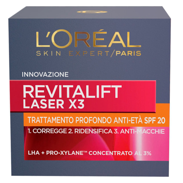 Crema Giorno SPF20 Anti-Età per Viso Skin Expert Revitalift Laser X3 Trattamento Profondo Ridensificante Anti-Macchie con Acido Ialuronico e Pro-Xylane