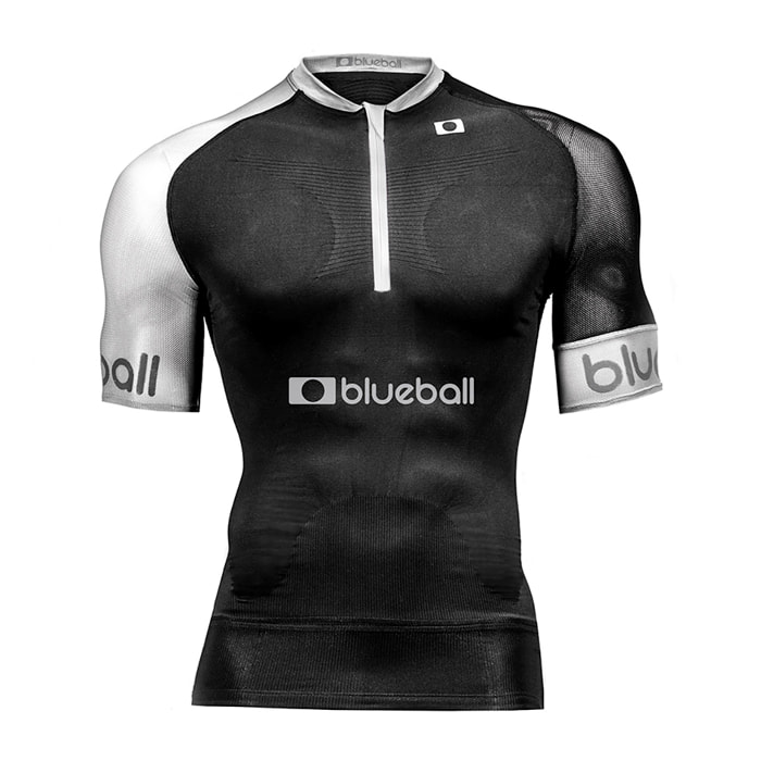 MAGLIA DA CORSA A COMPRESSIONE A MANICHE CORTE DA UOMO BLUEBALL IN NERO E GRIGIO