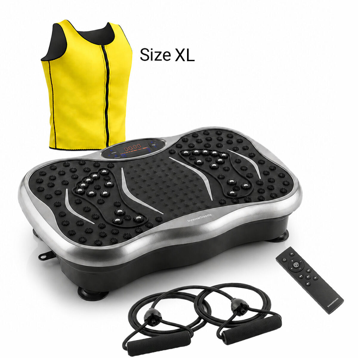 Pack Plateforme Vibrante avec Haut-parleur, Bandes Élastiques, Télécommande et Gilet Sauna Homme XL InnovaGoods