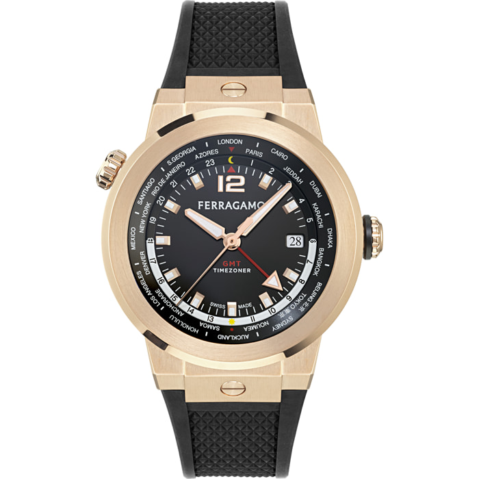 Ferragamo Reloj Analógico De Cuarzo Gmt Ha-F-80 Gmt Worldtime -Fw