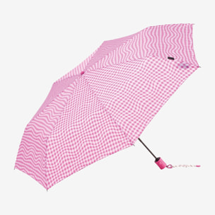 Paraguas automático rosa con cuadros vichy