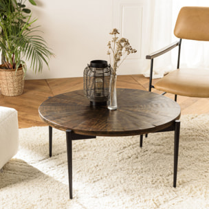 KIARA - Table basse ronde 80x80cm bois recyclé pieds métal