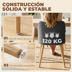 Pack de 2 Sillas de Comedor, Sillas de Cocina Nórdicas, Tapizadas de Lino, Respaldo Curvo, Asiento Acolchado, Patas de Madera, Gris Claro