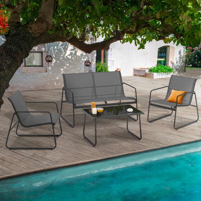 Salon de jardin 4 places en textilène gris