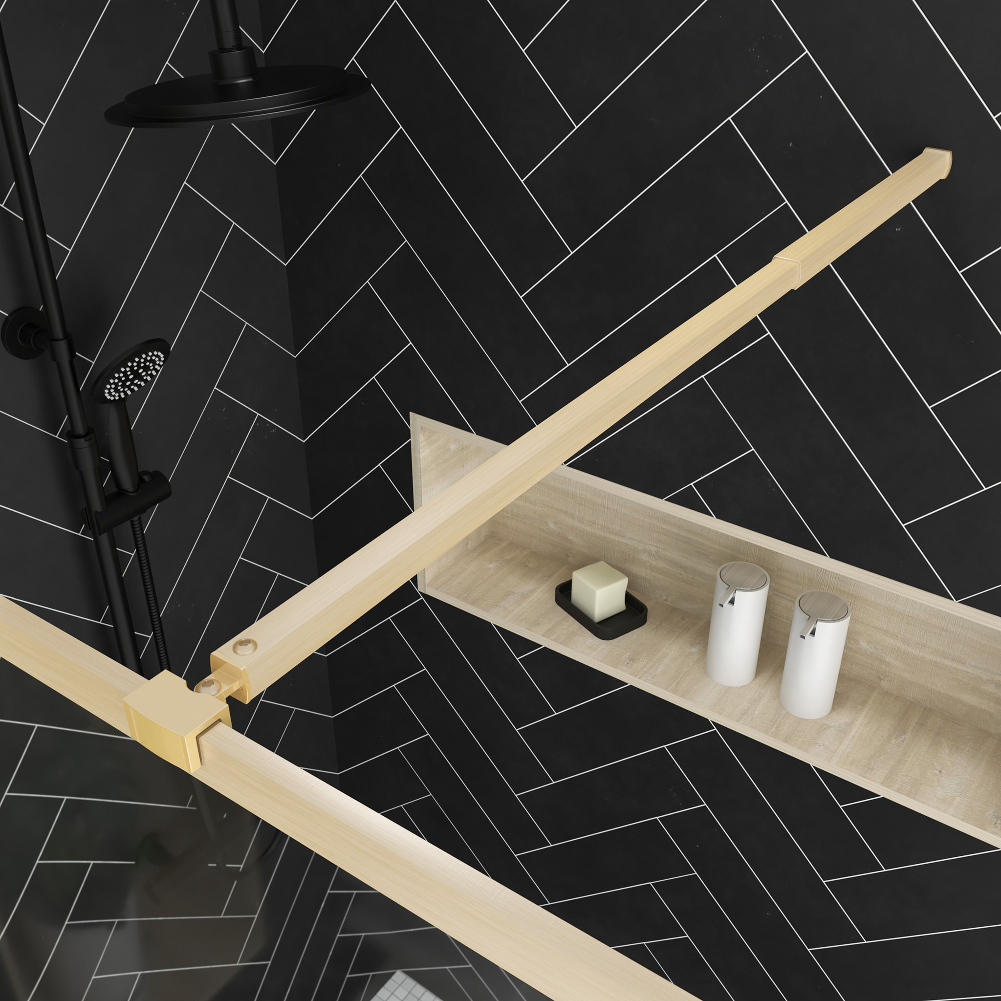 Paroi de Douche avec Volet Pivotant 90+40x200 cm - Finition Or Doré Brossé - GOLDY CONTOURING