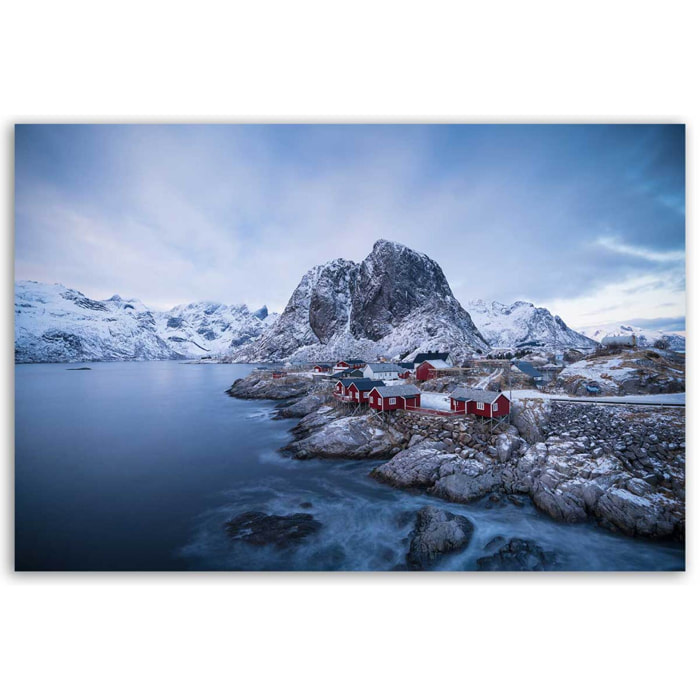 Tableau village nordique sous la neige Toile imprimée