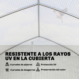 Invernadero de Exterior, 6x3x2 m, Invernadero de Túnel con 8 Ventanas, Cubierta de PE, Anti-UV y Puerta Enrollable con Cremallera, Paredes Laterales con Malla, para Cultivos, Plantas, Blanco