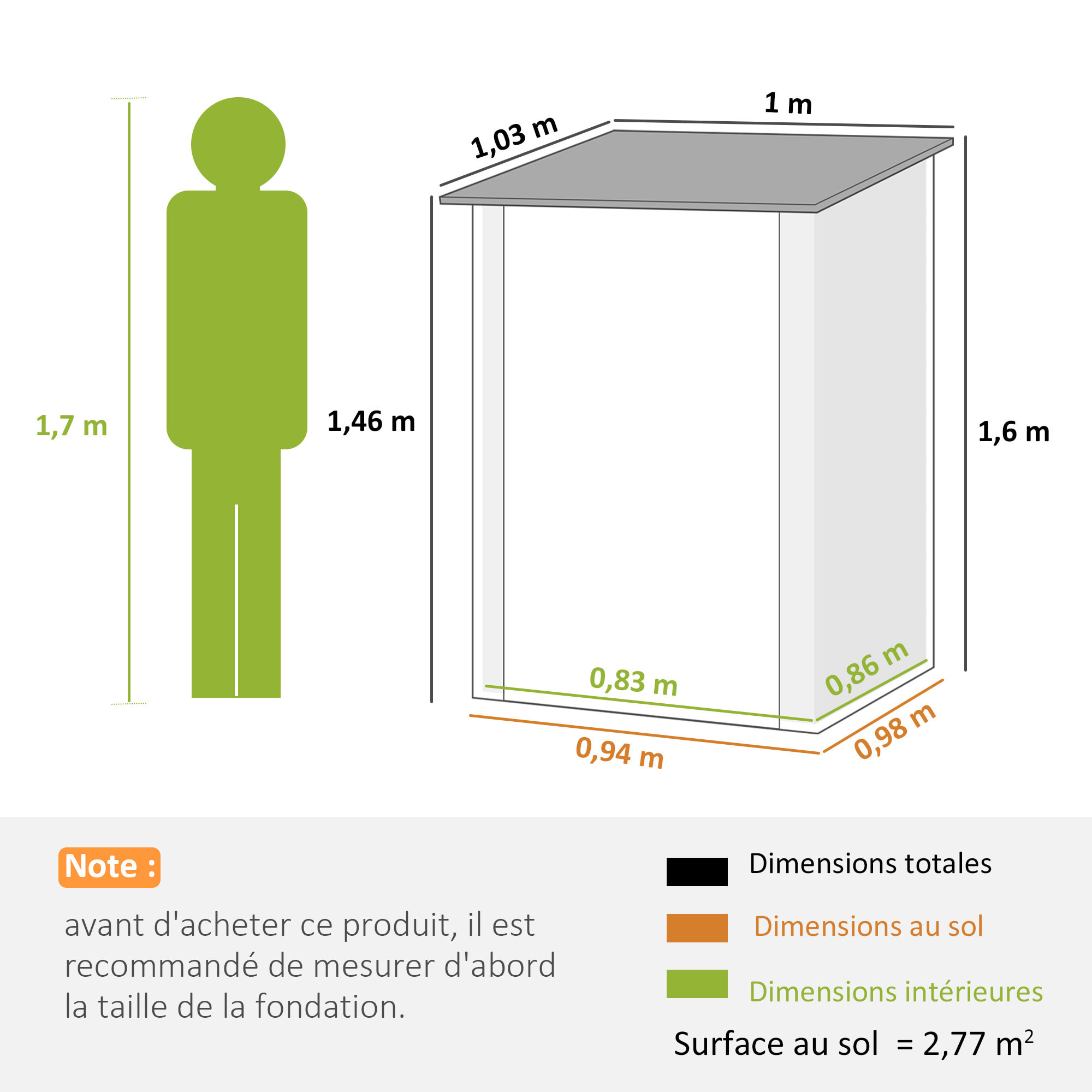 Abri de jardin - remise pour outils - cabanon porte verrouillable - dim. 1L x 1,03l x 1,6H m - tôle d'acier ondulée vert