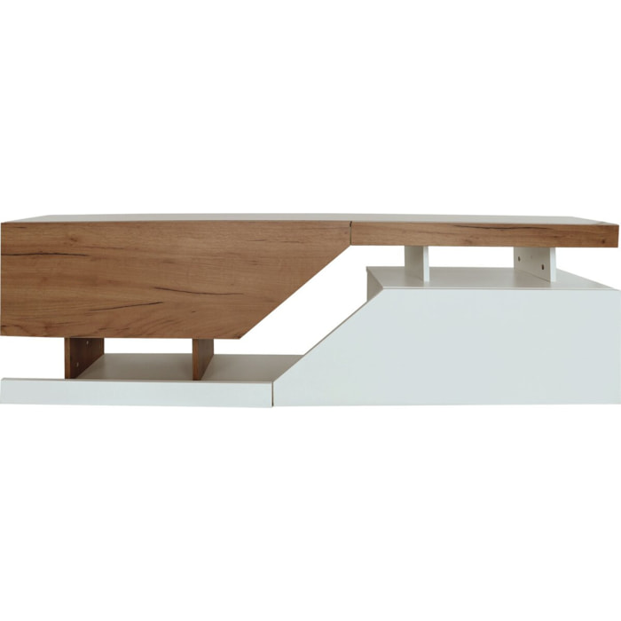 Meuble TV "Ceelias" - 160 x 46 x 35 cm - Blanc/Marron Foncé