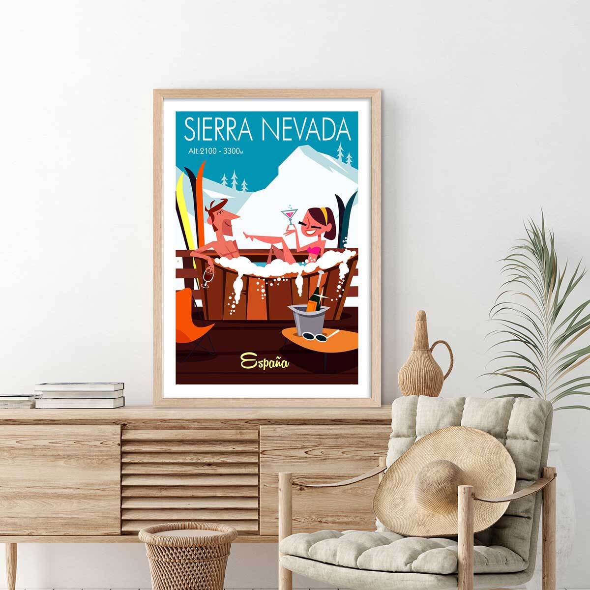 Poster de sierra nevada Affiche + cadre en bois - Chêne