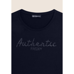 T-shirt manica 3/4 "Authentic" con logo FREDDY in strass
