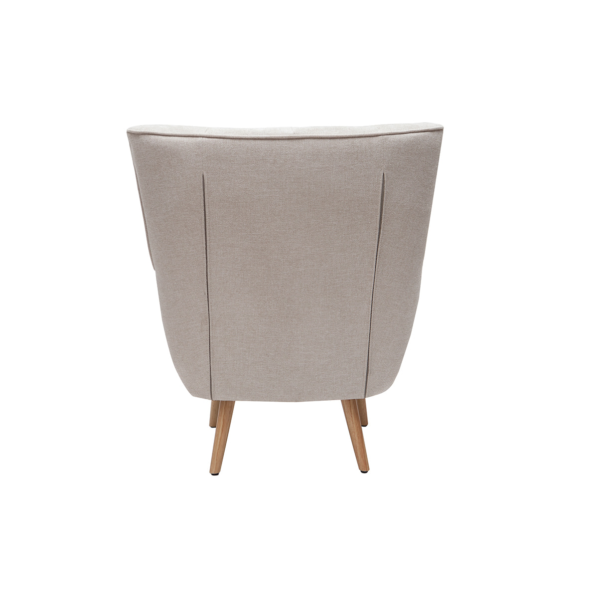 Fauteuil scandinave en tissu effet velours texturé beige et bois clair AVERY