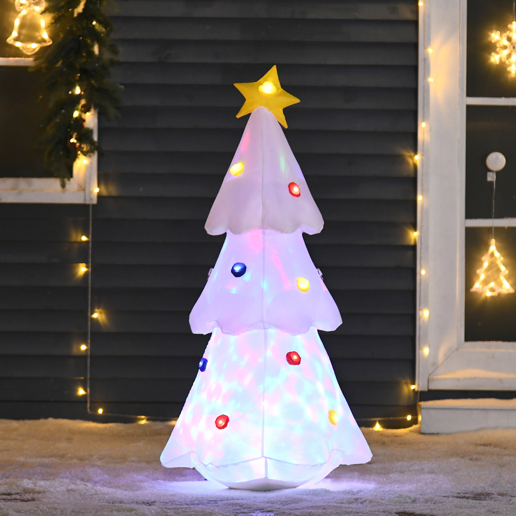 HOMCOM Árbol de Navidad Inflable 122 cm de Altura con Luces LED e Inflador Decoración Navideña para Interiores Exteriores 60x51x122 cm Blanco