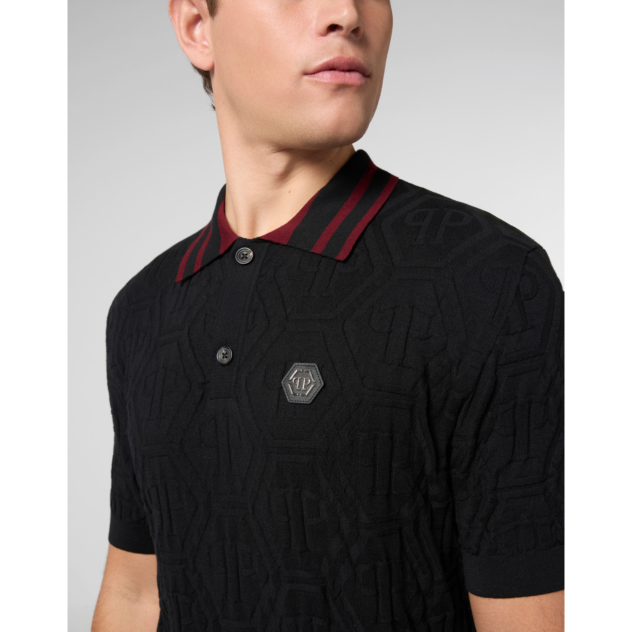 PHILIPP PLEIN Knitted Polo T-Shirt Jacquard Monogram