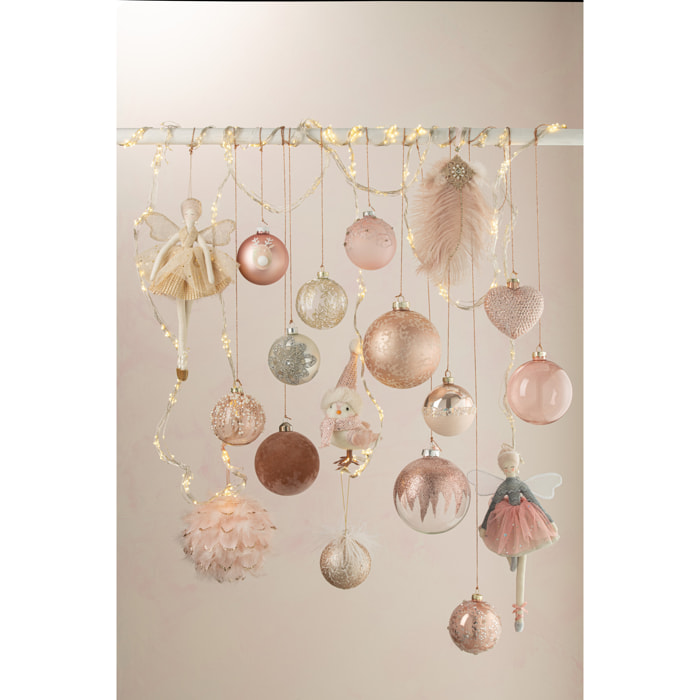 J-Line boule de Noël Renne - verre - rose clair/blanc - small - boîte de 6