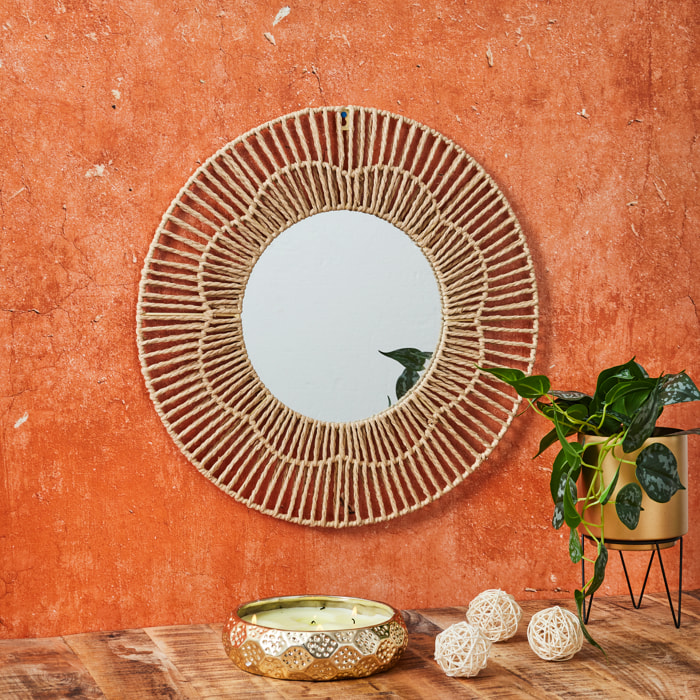 Miroir Rond - HOME DECO FACTORY - Marron - 50 cm