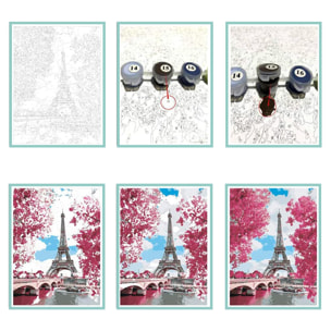 Tela con disegno da dipingere con i numeri, 40x50cm. Torre Eiffel e design 2CV. Include pennelli e vernici necessari.