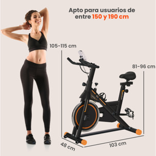 Bicicleta Estática Bici Estática con Volante 8 kg Resistencia Ajustable Pantalla LCD Pulsómetro Ejercicio Silencioso y Asiento Ajustable Carga 120 kg para Casa Gimnasio Negro y Naranja