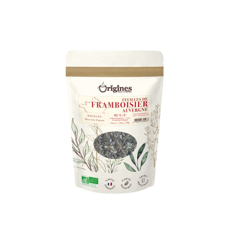 Feuilles de Framboisier d'Auvergne - Plantes naturelles Bio françaises - Sachet 50g