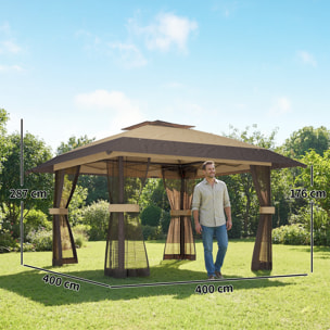Carpa Plegable 4x4 m, Pop-up, con Doble Techo, 4 Paredes Laterales de Malla, Cenador de Jardín con Altura Ajustable 3 Niveles, Bolsa de Transporte, UPF30+, Gazebo para Camping, Fiestas, Caqui