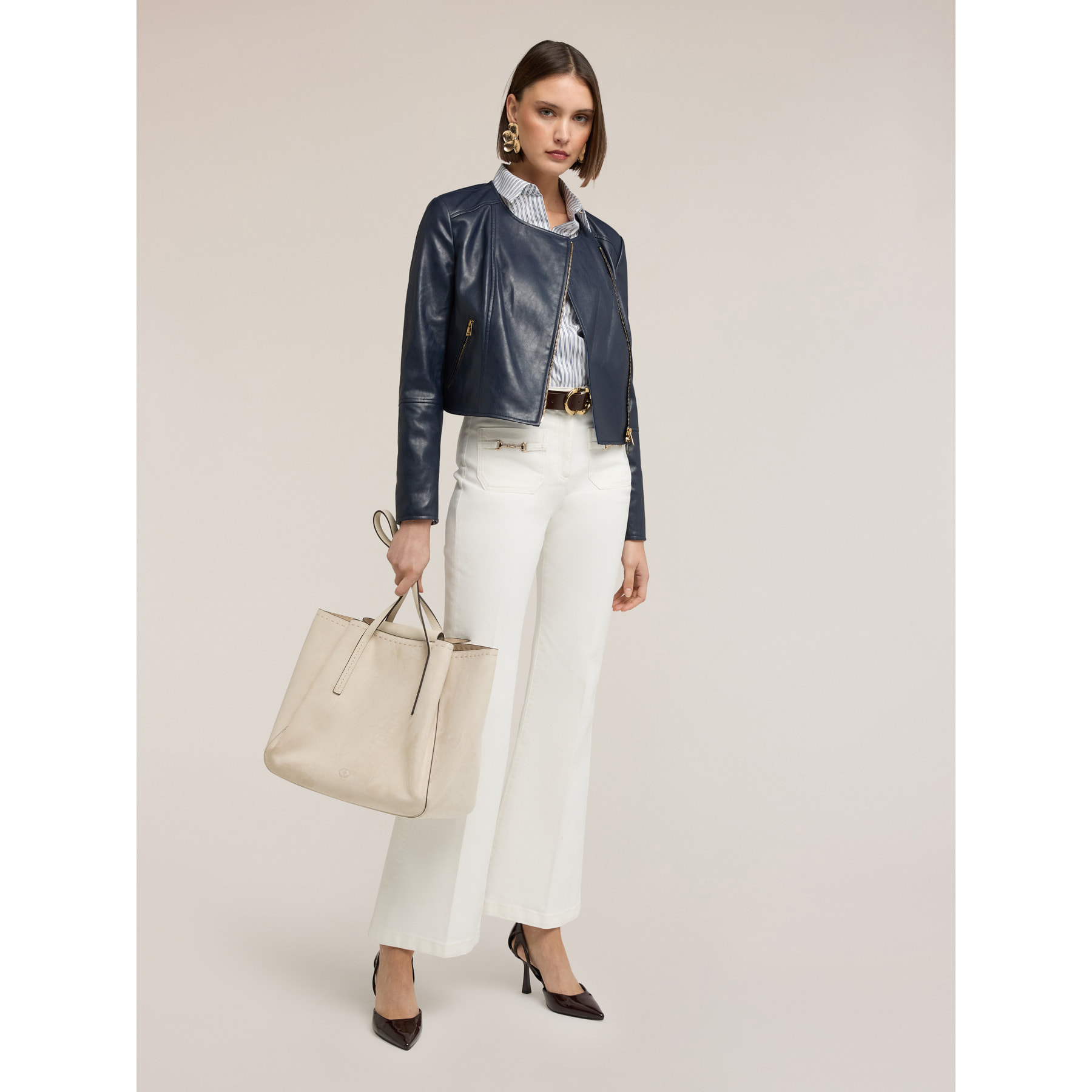 Motivi - Chiodo con zip asimmetrica e fodera a righe - Blu