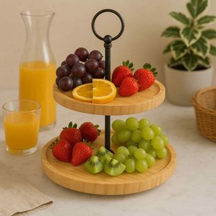 Puesto de comida de bambú de 2 niveles - ideal para servir y presentar platos - ligero y resistente