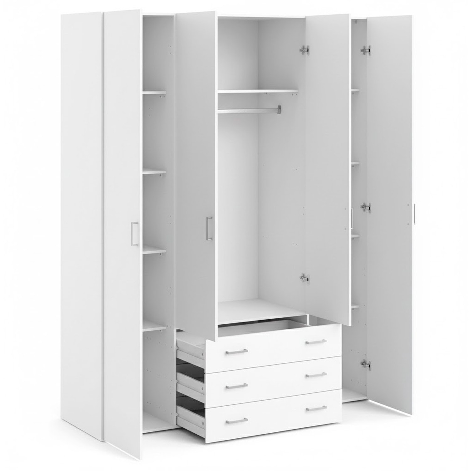Armadio Guardaroba Con 4 Ante E 3 Cassetti Design Moderno Ampio Vano Con Barra Appendiabiti e Ripiani Salvaspazio Abiti 154 x 49.5 x 200.4 Cm Bianco